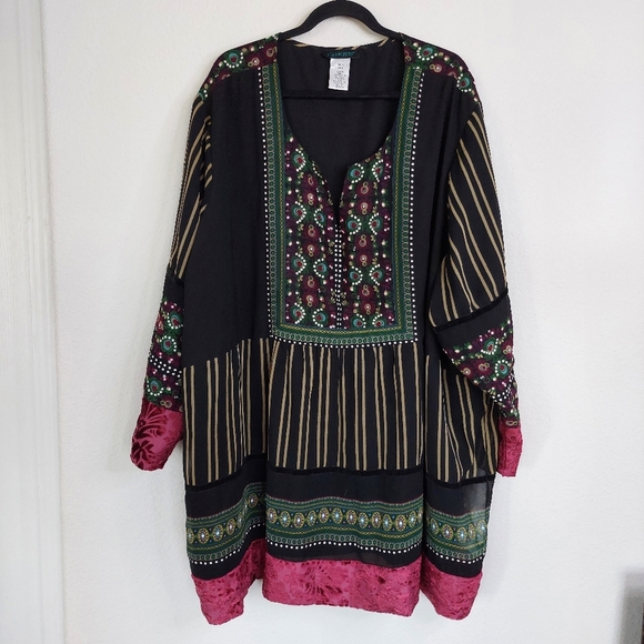 Ulla Popken Floral Mixed Print Velvet Trim Tunic Dress Size 32/34 - Picture 1 of 8